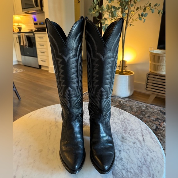 Elegant Black Tall Cowboy Boots - Picture 2 of 6
